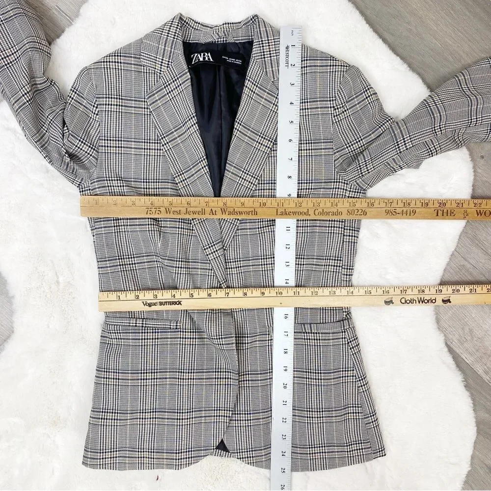 Zara Blazer Jacket Womens 2 Black‎ White Tan Single Breasted Lined Suit Button